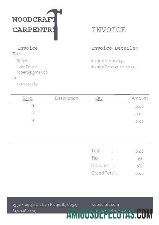 para download Modelo de fatura de carpintaria grátis